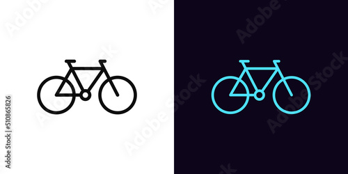 Outline bike icon with editable stroke. Linear bicycle silhouette, road cycle pictogram. Bike rent, bicycle rides