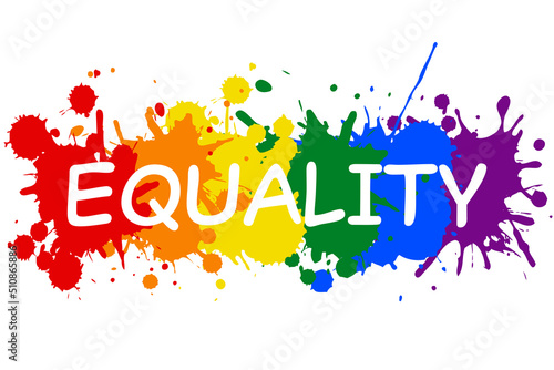 Equality hand lettering written on a watercolor rainbow spectrum pride flag, isolated on white. LGBT rights concept. Modern poster, cards design.