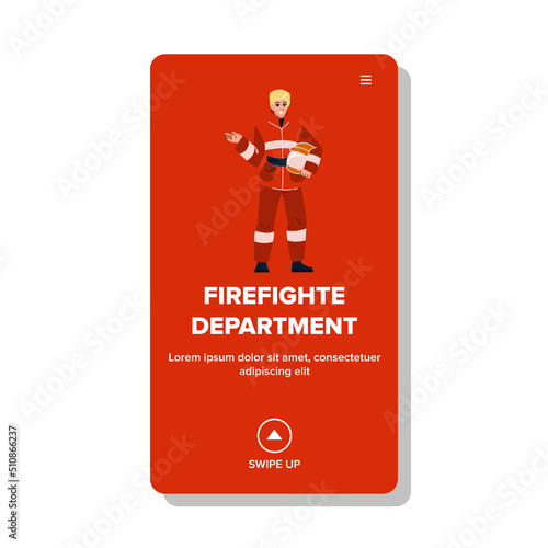 firefighter department vector. rescue fireman, emergency uniform, firefighter department character. people flat cartoon illustration