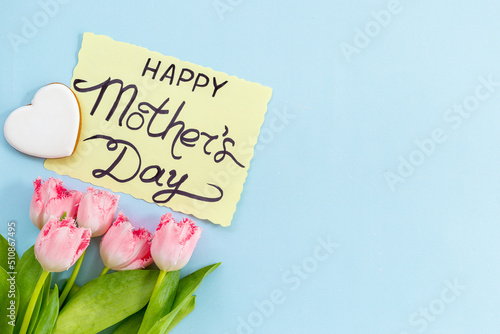 Happy Mothers women day concept - greeting card top view