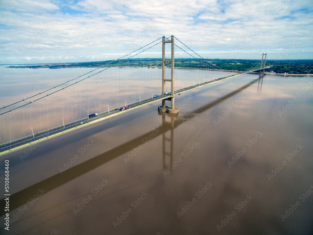 aerial view of Humber Bridge from Barton upon Humber. Lincolnshire