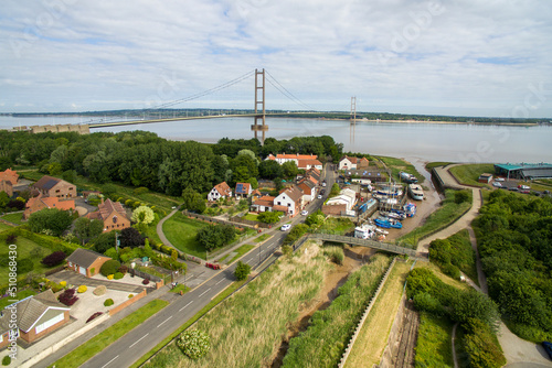 aerial view of Humber Bridge from Barton upon Humber. Lincolnshire