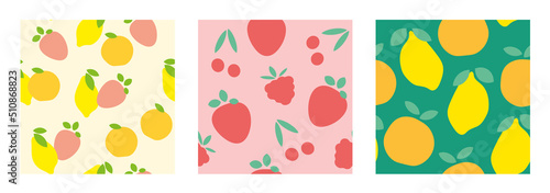 collection of seamless patterns with summer fruits, great for wrapping, textile, wallpaper, greeting card- vector illustration