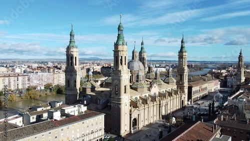 Aerial shot of Basilica del Pilar in Zaragoza, Spain photo