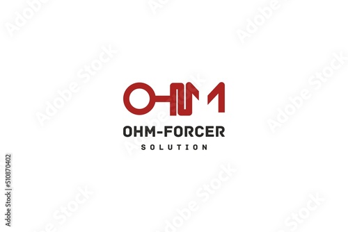 OHM monogram with forcer illustration logo design solution for auto service, auto mechanic