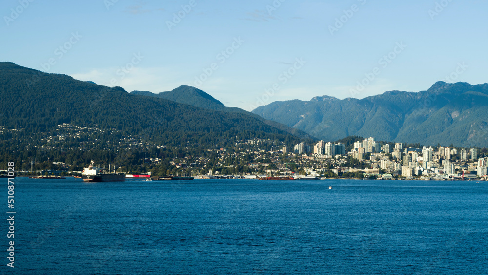Blue sea and Cityscape of North vancouver Canada Harbour and bay 