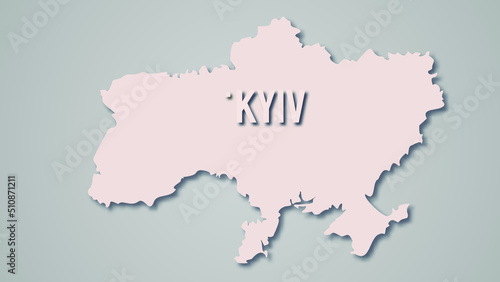 Vector image of Ukraine with an location of its capital, Kyiv city. Map of north-central Ukraine. Kiev.