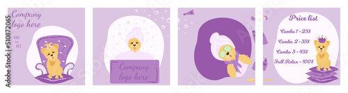 Pet grooming salon. Dog spa care. Vector illustration.