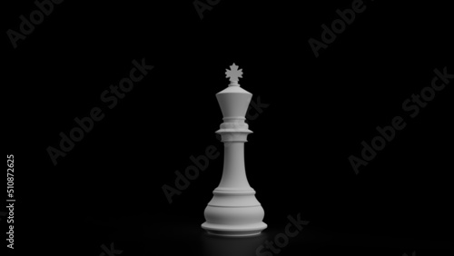White king chess  standing against black background. Chess game figurine. Leader success business concept. Chess pieces. Board games. Strategy games. 3d illustration  3d rendering