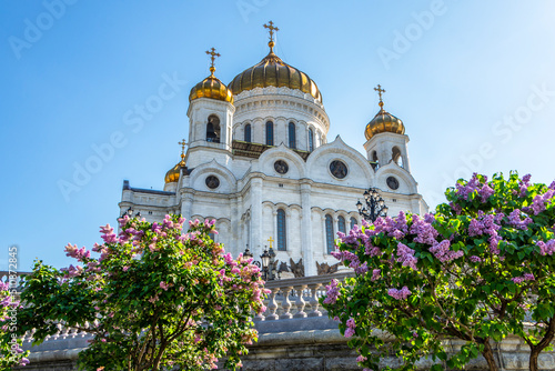 Spring Moscow. Cathedral of Christ the Saviour in Moscow city, Russia