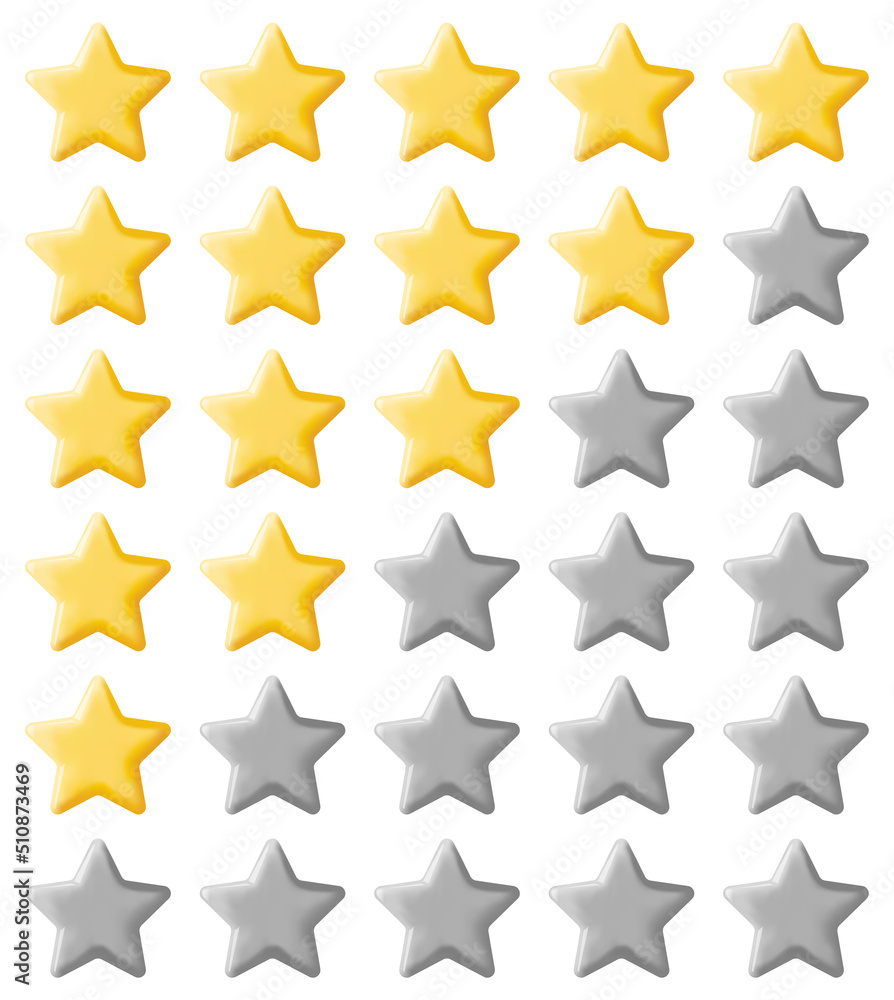 3D Glossy Yellow Five Stars Rating Isolated. Reviews Five Star Realistic Render. Testimonials, Rating, Feedback, Survey, Quality and Review. Achievements or Goal. Vector Illustration 3D Glossy Yellow Five Stars Rating Isolated. Reviews Five Star Realistic Render. Testimonials, Rating, Feedback, Survey, Quality and Review. Achievements or Goal. Vector Illustration