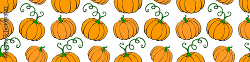 Vector seamless pattern with pumpkins in flat style. Halloween or thanksgiving color background and texture