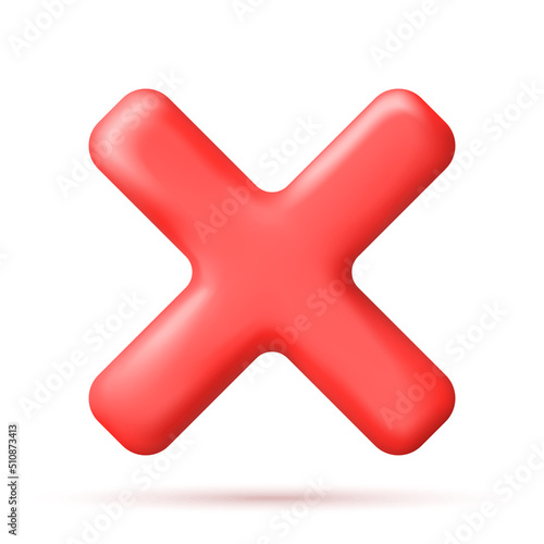 3D Wrong Button Shape. Red No or Incorrect Sign Render. Red Checkmark Tick Represents Rejection. Wrong Choice Concept. Cancel, Error, Stop, Disapprove or Negative Symbol. Vector Illustration