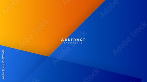 Vector blue orange banner geometric shapes abstract, science, futuristic, energy technology concept. Digital image of light rays, stripes lines with light, speed and motion blur over tech background
