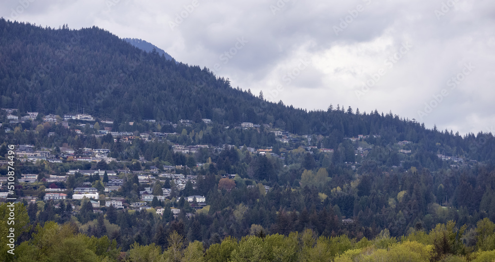 Luxury homes on a hill in North Vancouver, British Columbia, Canada.