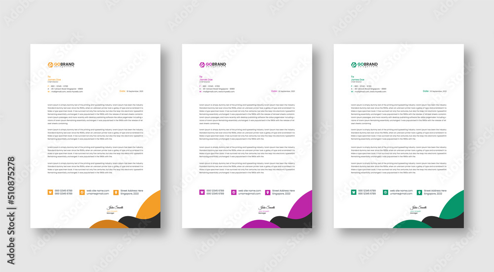 Professional letterhead template design for business project, Corporate letterhead document with your company