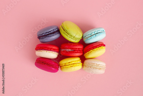 Wallpaper Mural Colourful french macaroons or macaron on pink background, Dessert. Torontodigital.ca