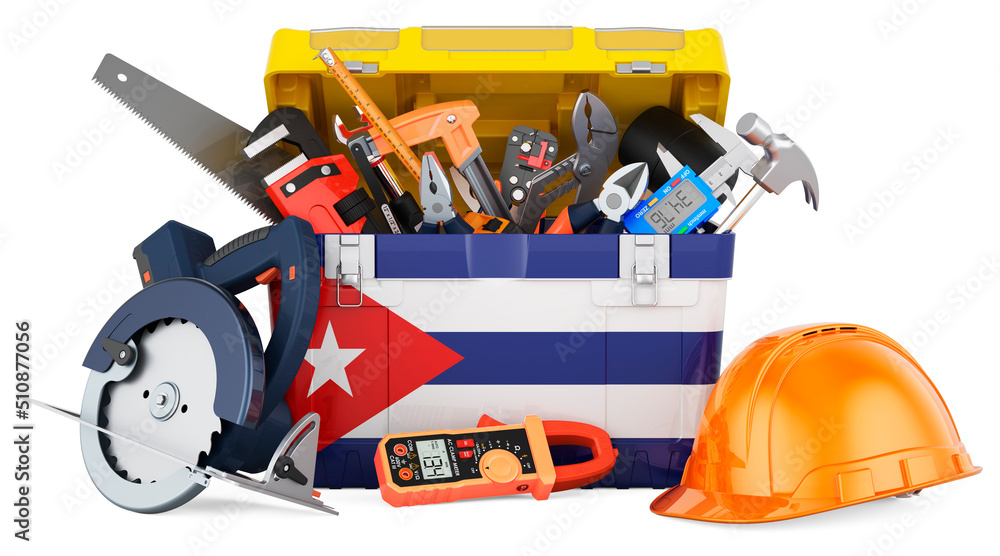 Cuban flag painted on the toolbox. Service, repair and construction in Cuba, concept. 3D rendering Cuban flag painted on the toolbox. Service, repair and construction in Cuba, concept. 3D rendering