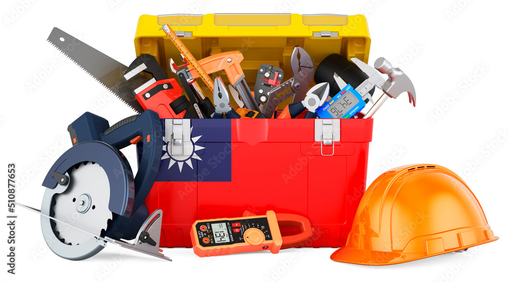 Taiwanese flag painted on the toolbox. Service, repair and construction in Taiwan, concept. 3D rendering Taiwanese flag painted on the toolbox. Service, repair and construction in Taiwan, concept. 3D rendering