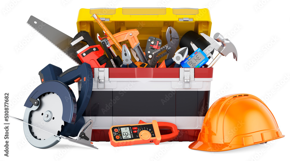 Thai flag painted on the toolbox. Service, repair and construction in Thailand, concept. 3D rendering Thai flag painted on the toolbox. Service, repair and construction in Thailand, concept. 3D rendering
