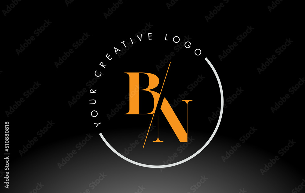Orange BN Serif Letter Logo Design with Creative Intersected Cut. Orange BN Serif Letter Logo Design with Creative Intersected Cut.