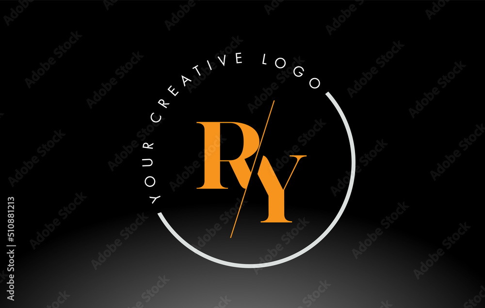 Orange RY Serif Letter Logo Design with Creative Intersected Cut. - obrazy, fototapety, plakaty 