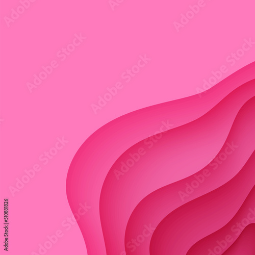Paper cut background with waves and hole. Pink 3d abstract backdrop with smooth wavy layers. Women's Breast Cancer Concept. Creative poster template in rose color. Female vector card illustration