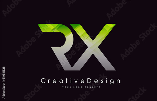 RX Letter Logo Design. Green Texture Creative Icon Modern Letters Vector Logo.