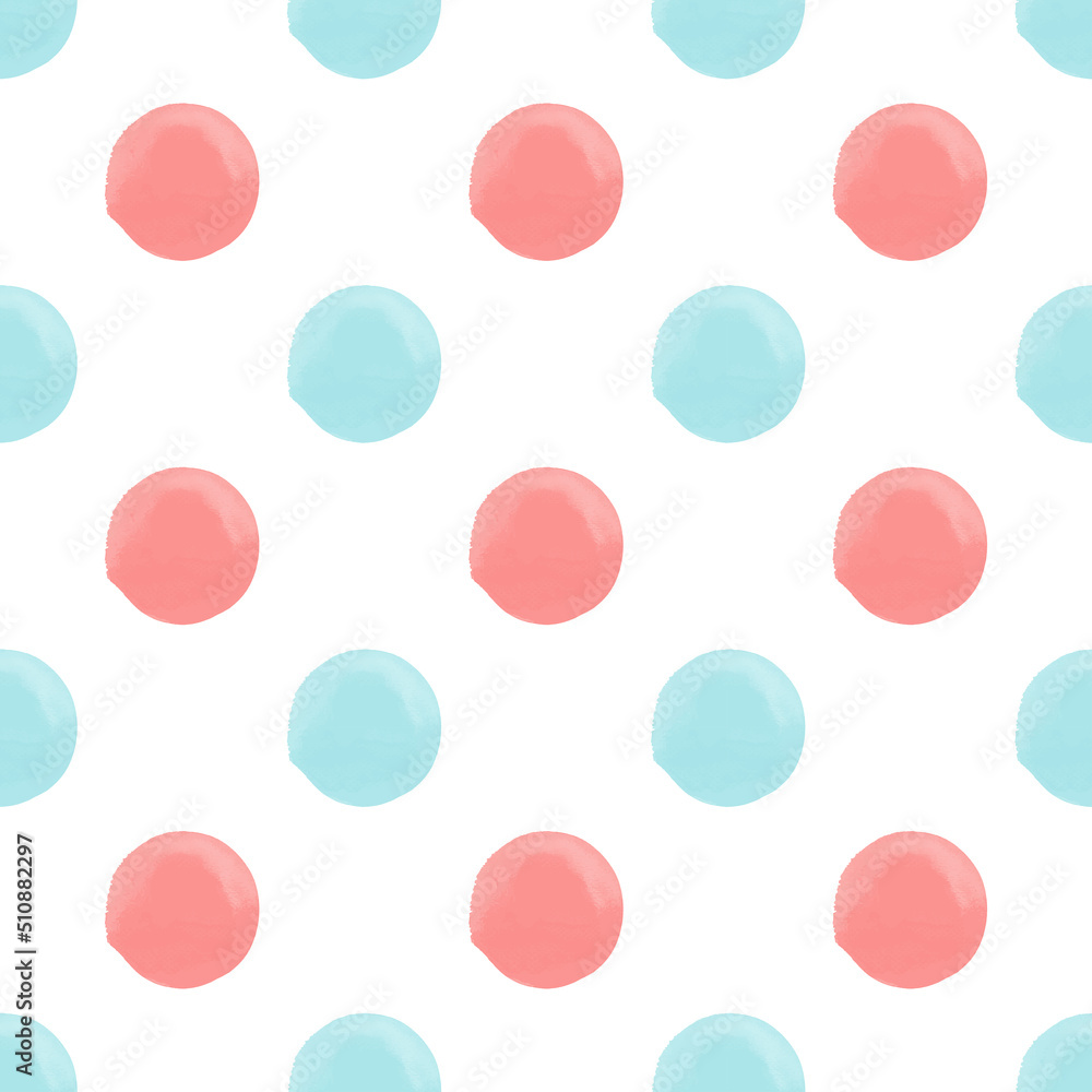 Seamless pattern with blue and pink painted dots