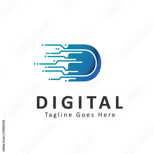 initial letter D technology logo icon design elements abstract