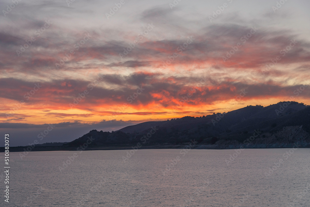 Sunset at Lake Cachuma in Santa Barbara county, CA.
