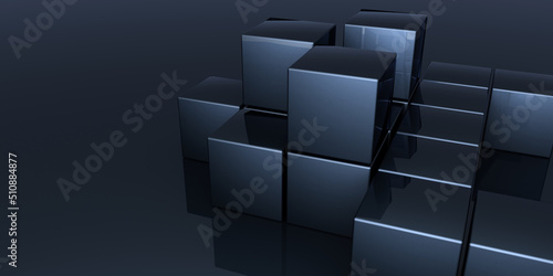 3D abstract background with neon lights. neon tunnel  .space CUBES construction . .3d illustration