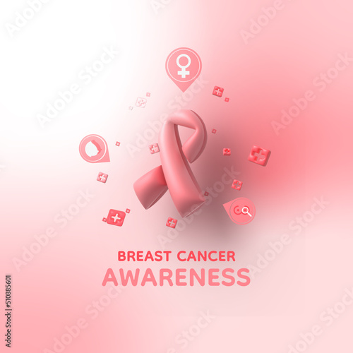 3D pink ribbon for breast cancer awareness campaigns,3D health problem and medical concept.3d vector illustration.