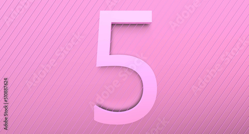 Foto Number 5 on a pink background with reflection and neon stripes