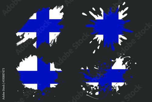 Finland flag brush splash vector set  country logo asset  paint grunge illustration concept  Finland flag brush stroke grunge effect  water splash mask  creative country flag logo idea