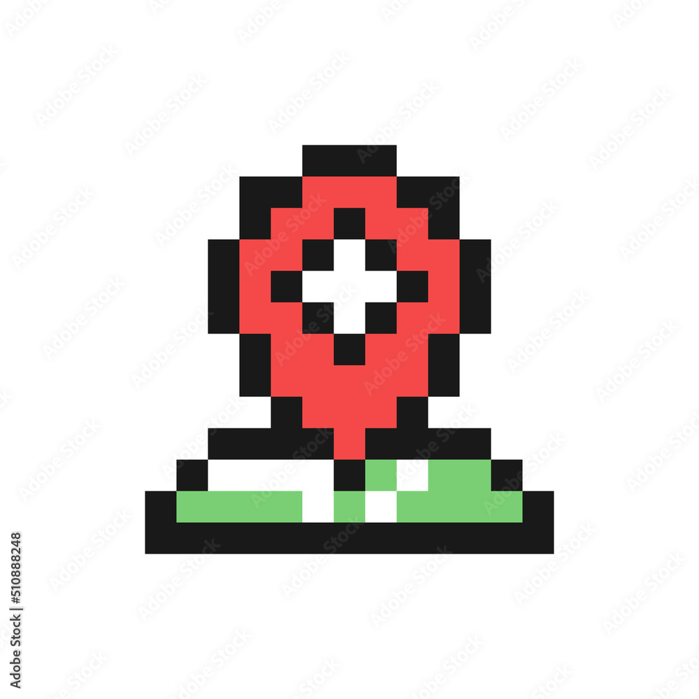 Pin locate on map icon in pixel art design isolated on white background, vector sign symbol Pin locate on map icon in pixel art design isolated on white background, vector sign symbol