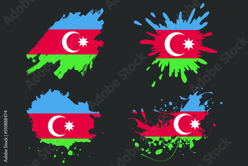 Azerbaijan flag brush splash vector set  country logo asset  paint grunge illustration concept  Azerbaijan flag brush stroke grunge effect  water splash mask  creative country flag logo idea