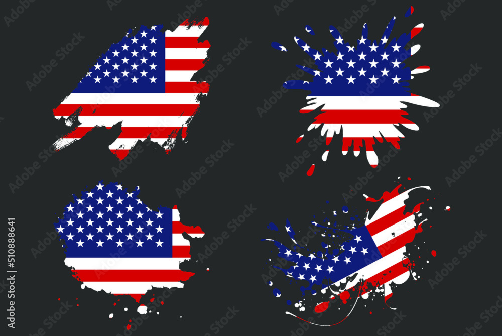 USA flag brush splash vector set, country logo asset, paint grunge ...