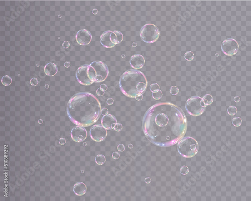 Collection of realistic soap bubbles. Bubbles are located on a transparent background. Vector flying soap bubble. Bubble PNG Water glass bubble realistic png 