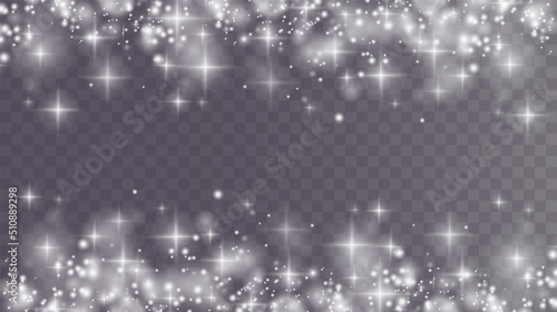 Bokeh light lights effect background. White png dust light. Christmas background of shining dust Christmas glowing light bokeh confetti and spark overlay texture for your design.  