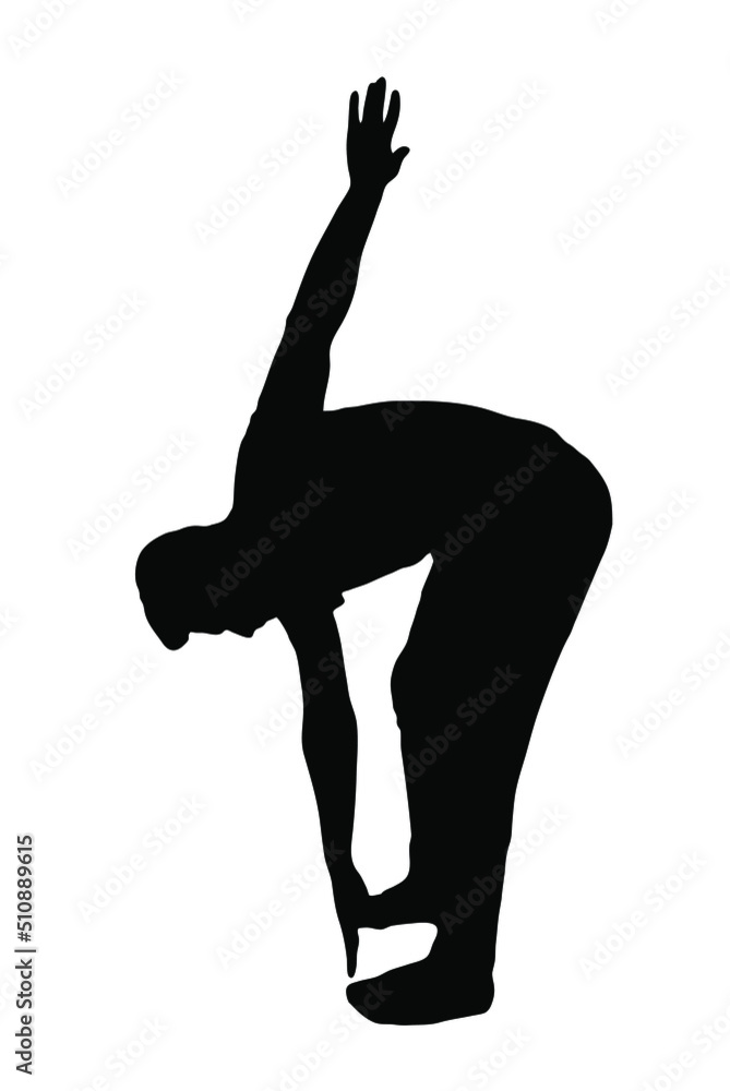 Young man leaning and stretching vector silhouette, isolated on white background, fill with black color, shadow idea, workout and training concept Young man leaning and stretching vector silhouette, isolated on white background, fill with black color, shadow idea, workout and training concept