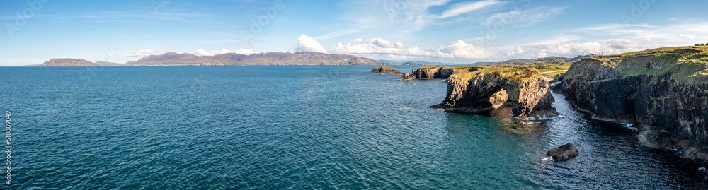 Aerial view of the Great Pollet Sea Arch, Fanad Peninsula, County Donegal, Ireland