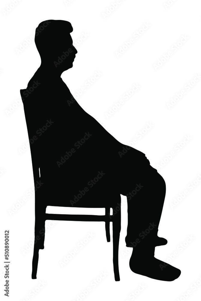 Obraz premium Sitting man vector silhouette, isolated on white background, fill with black color, shadow idea, resting concept