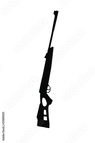 Standing rifle vector silhouette, a gun isolated on white background, weapon fill with black color, shadow idea, hunter concept