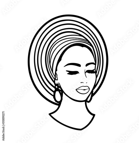 Beautiful face of elegant woman with turban.