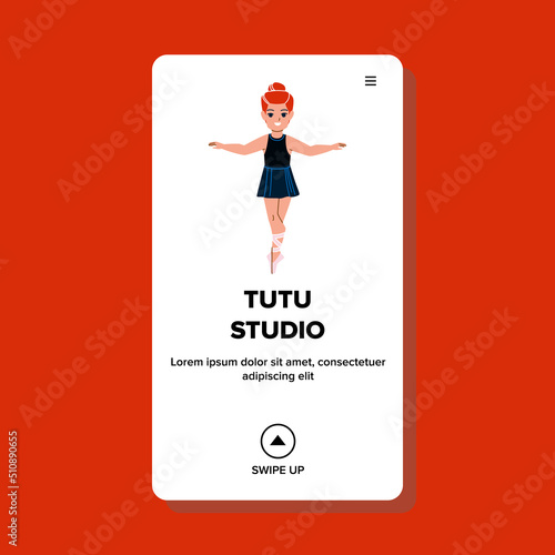 In Tutu Studio Schoolgirl Practicing Dance Vector. Girl Dancer Training Exercise In Tutu Studio Classroom. Character Dancing Elegance Choreography In Class Room Web Flat Cartoon Illustration