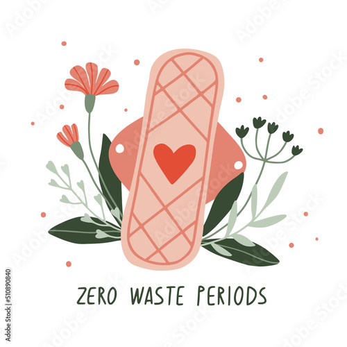 Eco friendly reusable menstrual cloth pad with flowers