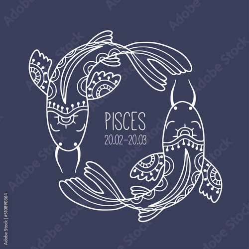 Pisces. Linear zodiac sign. Astrology concept