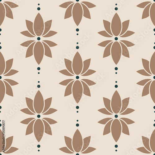 Geometric simple mid century seamless pattern with lotus flowers