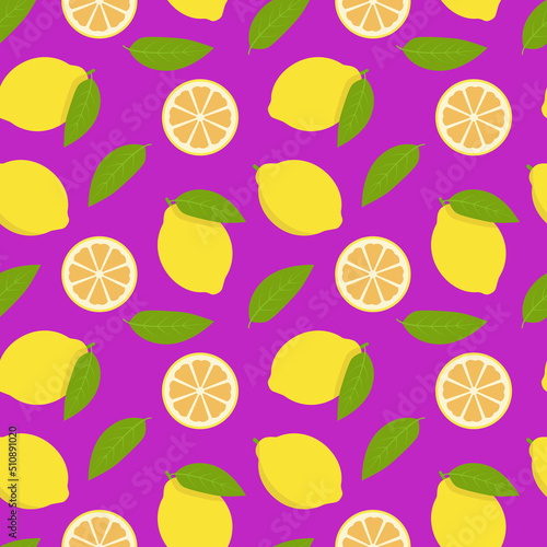 Fototapeta Naklejka Na Ścianę i Meble -  Seamless pattern with lemons and leaves. Vector illustration background or wallpaper for textile